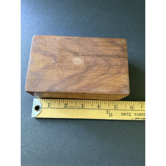 Handcarved Wood Hinged Trinket Box Brass Elephant Inlay Handcrafted Boho - Picture 7 of 7